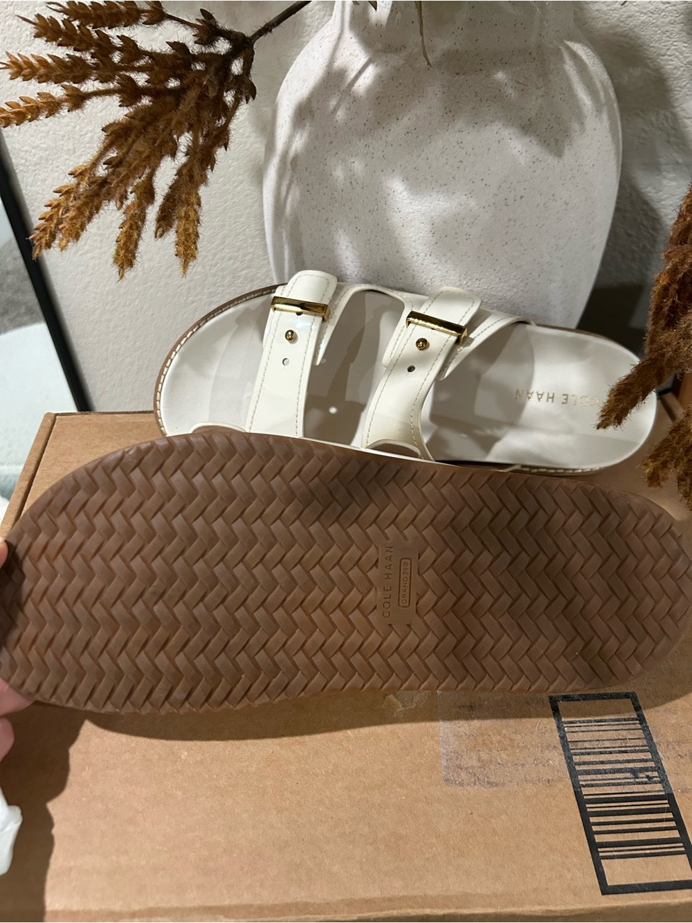 New Cole Haan Ivory Double Strap Slide Sandals - Picture 3 of 4